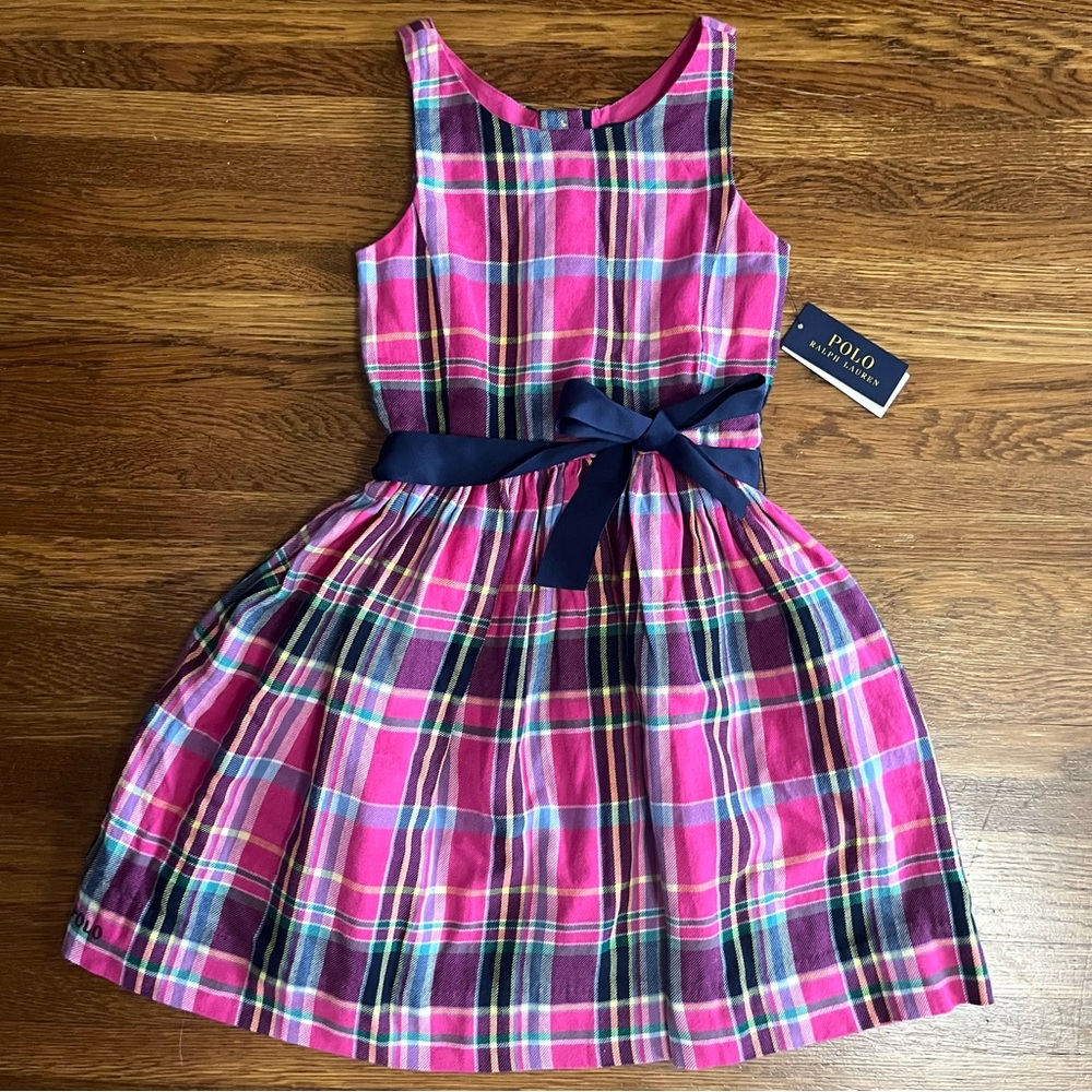 SOLD NWT Polo Ralph Lauren plaid dress girls 10 pink navy holiday
